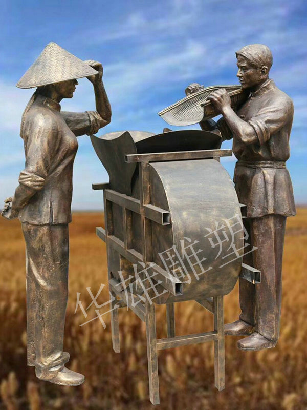 农耕打谷机雕塑