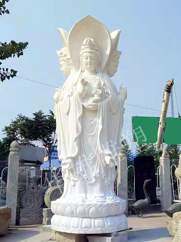 汉白玉三面观音